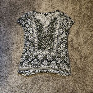 Lucky Brand Black and White Patterned Blouse